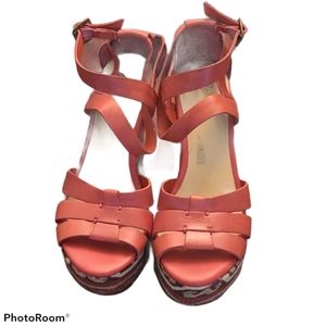 Zodiac Orange Leather Wedge Sandals